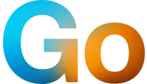 Large colorful text of the word go